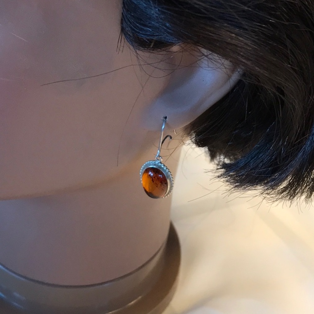 Vintage Sterling Silver and Amber Earrings